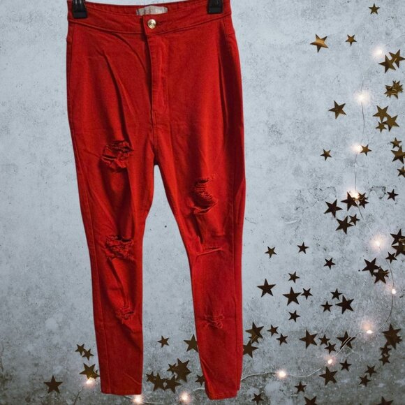 Dodo Denim Red Distressed Jeggings Size L Cotton/Rayon/Spandex - Picture 1 of 5